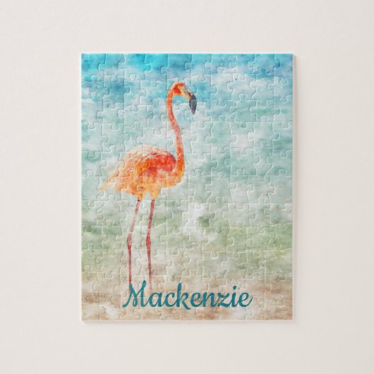 Waterverf Roze Flamingo | Tropisch eiland Legpuzzel (Verticaal)