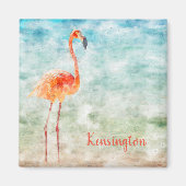 Waterverf Roze Flamingo | Tropische kust Magneet (Voorkant)