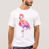 Waterverf Roze Flamingo Verfspatten T-shirt (Voorkant)