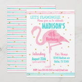 Waterverf Roze Flamingo Verjaardagsuitnodiging Kaart (Voorkant / Achterkant)