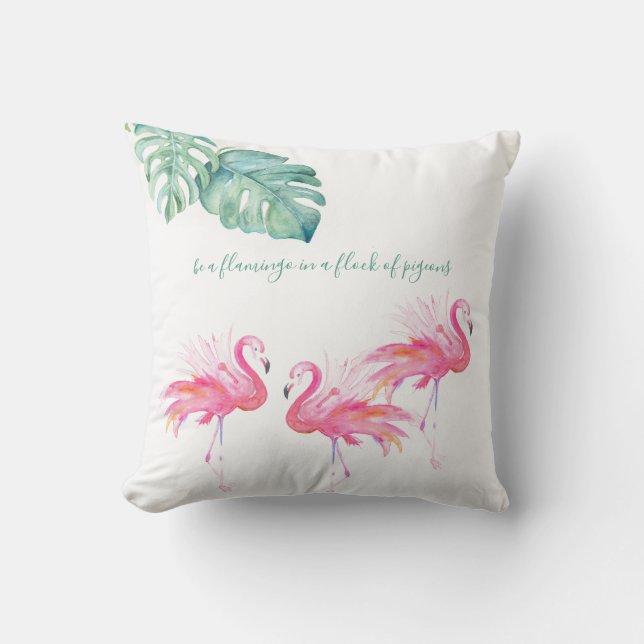Waterverf Roze Flamingo Worpkussen Kussen (Voorkant)