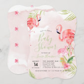 Waterverf Roze Flamingo's Baby shower Kaart (Voorkant / Achterkant)
