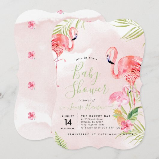 Waterverf Roze Flamingo's Baby shower Kaart (Voorkant / Achterkant)