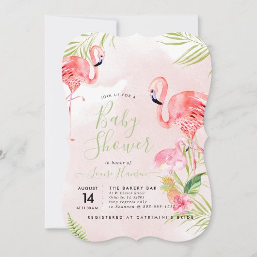 Waterverf Roze Flamingo's Baby shower Kaart (Voorkant)