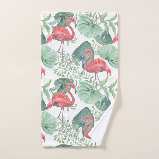 Waterverf Roze flamingos en bladeren. Bad Handdoek (Handdoek)
