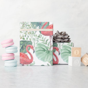 Waterverf Roze flamingos en bladeren Cadeaupapier