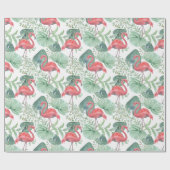 Waterverf Roze flamingos en bladeren Cadeaupapier (Vlak)