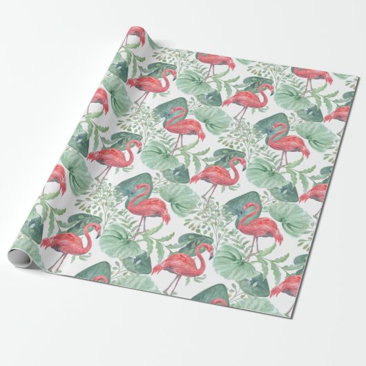 Waterverf Roze flamingos en bladeren Cadeaupapier (Uitgerold)