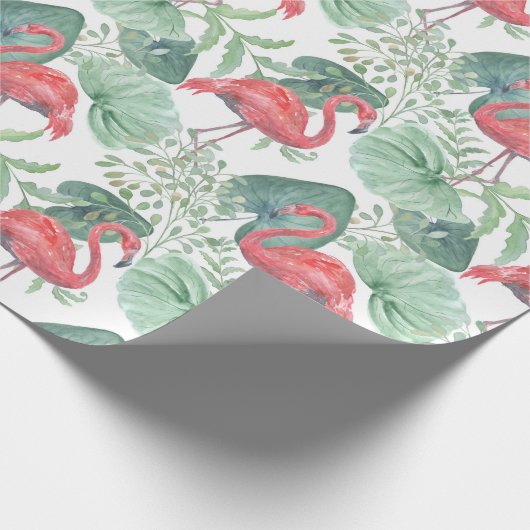 Waterverf Roze flamingos en bladeren Cadeaupapier (Hoek)