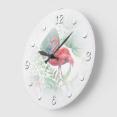 Waterverf Roze flamingos en bladeren. Grote Klok (Hoek)