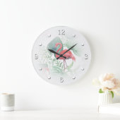 Waterverf Roze flamingos en bladeren. Grote Klok (Huis)