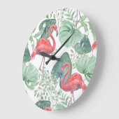 Waterverf Roze flamingo's en bladeren. Grote Klok (Hoek)