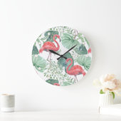Waterverf Roze flamingo's en bladeren. Grote Klok (Huis)