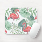 Waterverf Roze flamingos en bladeren. Muismat (Met muis)