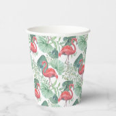 Waterverf Roze flamingos en bladeren. Papieren Bekers (Rechts)