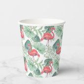 Waterverf Roze flamingos en bladeren. Papieren Bekers (Voorkant)
