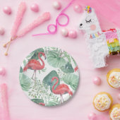 Waterverf Roze flamingos en bladeren. Papieren Bordje (Feest)