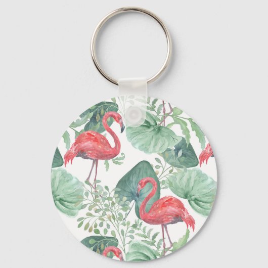 Waterverf Roze flamingos en bladeren. Sleutelhanger (Voorkant)