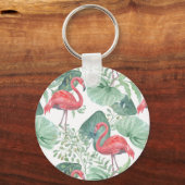 Waterverf Roze flamingos en bladeren. Sleutelhanger (Voorkant)