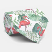 Waterverf Roze flamingos en bladeren Stropdas (Opgerold)