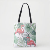 Waterverf Roze flamingos en bladeren. Tote Bag (Voorkant)
