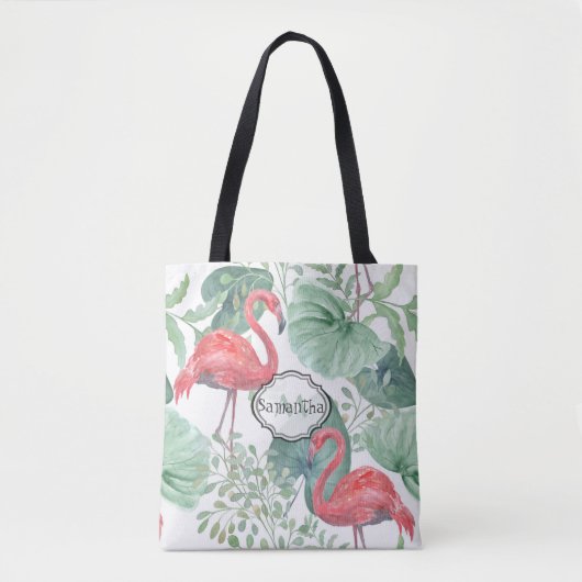 Waterverf Roze flamingos en bladeren. Tote Bag (Voorkant)