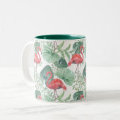 Waterverf Roze flamingos en bladeren. Tweekleurige Koffiemok (Voorkant links)