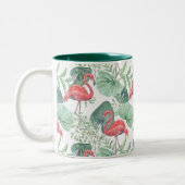 Waterverf Roze flamingos en bladeren. Tweekleurige Koffiemok (Links)