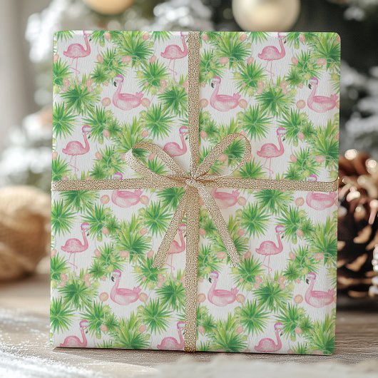 Waterverf Roze Flamingo's & Garland Kerstmis Cadeaupapier