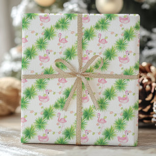 Waterverf Roze Flamingo's & Garland Kerstmis Cadeaupapier