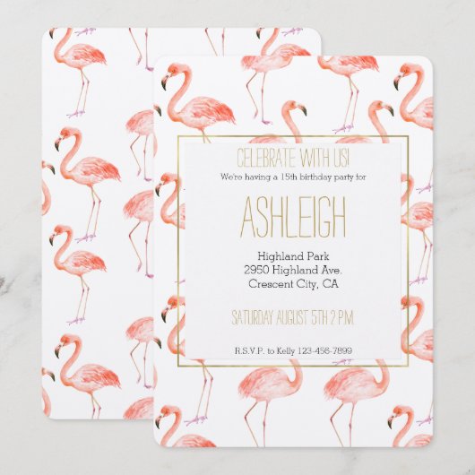 Waterverf roze flamingos kaart (Voorkant / Achterkant)