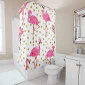 Waterverf roze flamingos met gouden stippen naadlo douchegordijn (In situ)