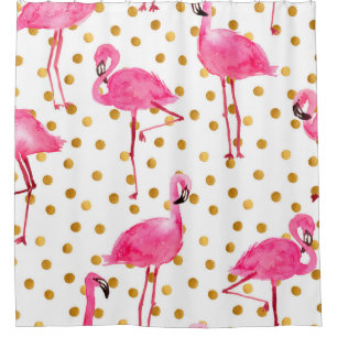 Waterverf roze flamingos met gouden stippen naadlo douchegordijn