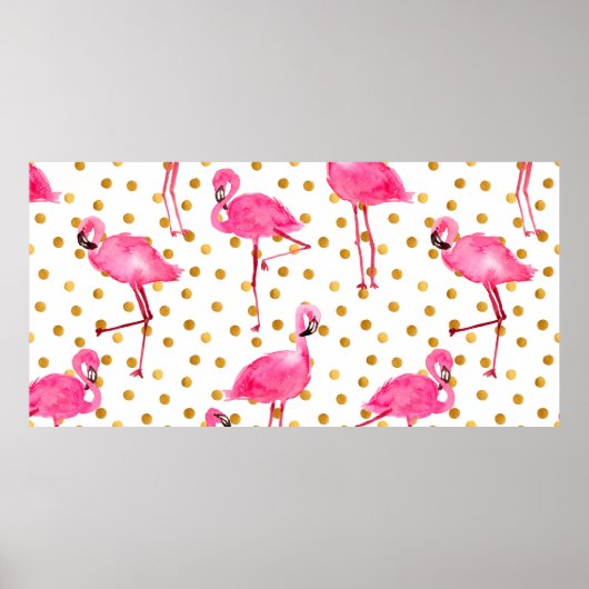 Waterverf roze flamingos met gouden stippen naadlo poster (Voorkant)
