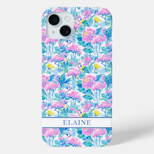 Waterverf Roze Flamingo's Met Initiaal Case-Mate iPhone Case (Achterkant)