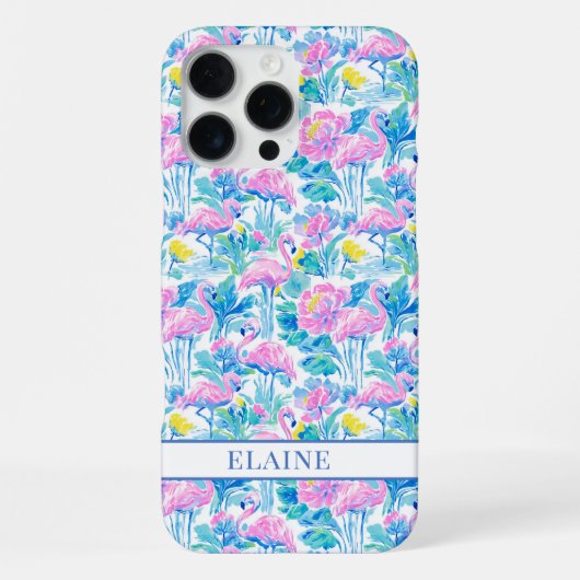 Waterverf Roze Flamingo's met Initialen iPhone Hoesje (Achterkant)