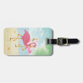 Waterverf Roze flamingos op het strand Bagagelabel (Voorkant horizontaal)