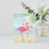 Waterverf Roze flamingos op het strand Briefkaart (Staand voorkant)