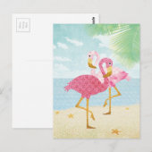 Waterverf Roze flamingos op het strand Briefkaart (Voorkant / Achterkant)