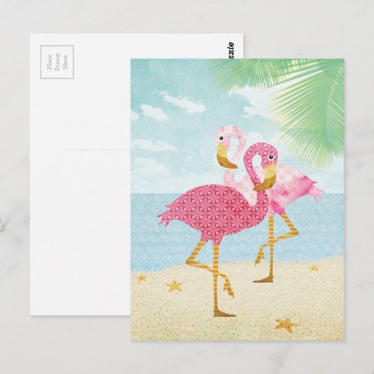 Waterverf Roze flamingos op het strand Briefkaart (Voorkant / Achterkant)