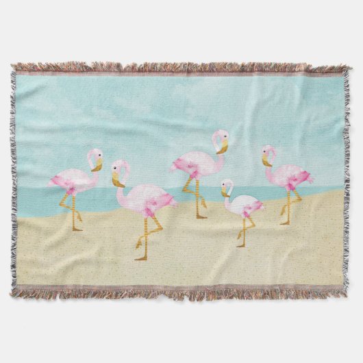 Waterverf Roze flamingos op het strand Deken (Voorkant)