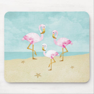 Waterverf Roze flamingos op het strand Muismat