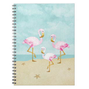 Waterverf Roze flamingos op het strand Notitieboek