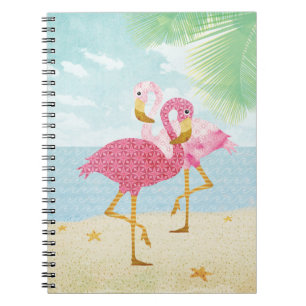 Waterverf Roze flamingos op het strand Notitieboek