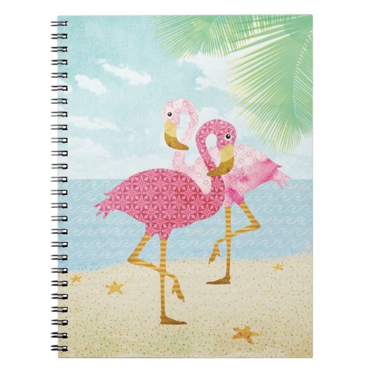 Waterverf Roze flamingos op het strand Notitieboek (Voorkant)