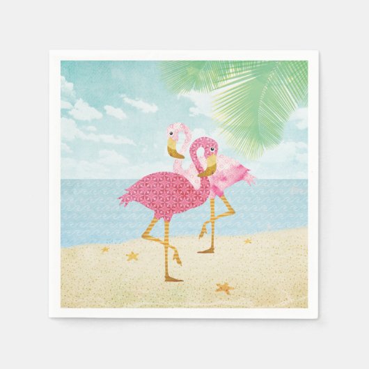 Waterverf Roze flamingos op het strand Servetten (Voorkant)