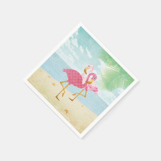 Waterverf Roze flamingos op het strand Servetten (Hoek)