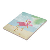 Waterverf Roze flamingos op het strand Tegeltje (Zijkant)