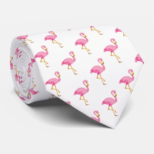 Waterverf Roze flamingos Stropdas (Opgerold)