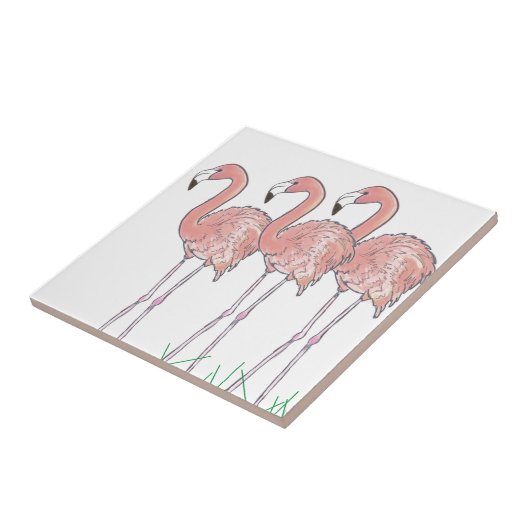 Waterverf roze flamingos tegeltje (Zijkant)